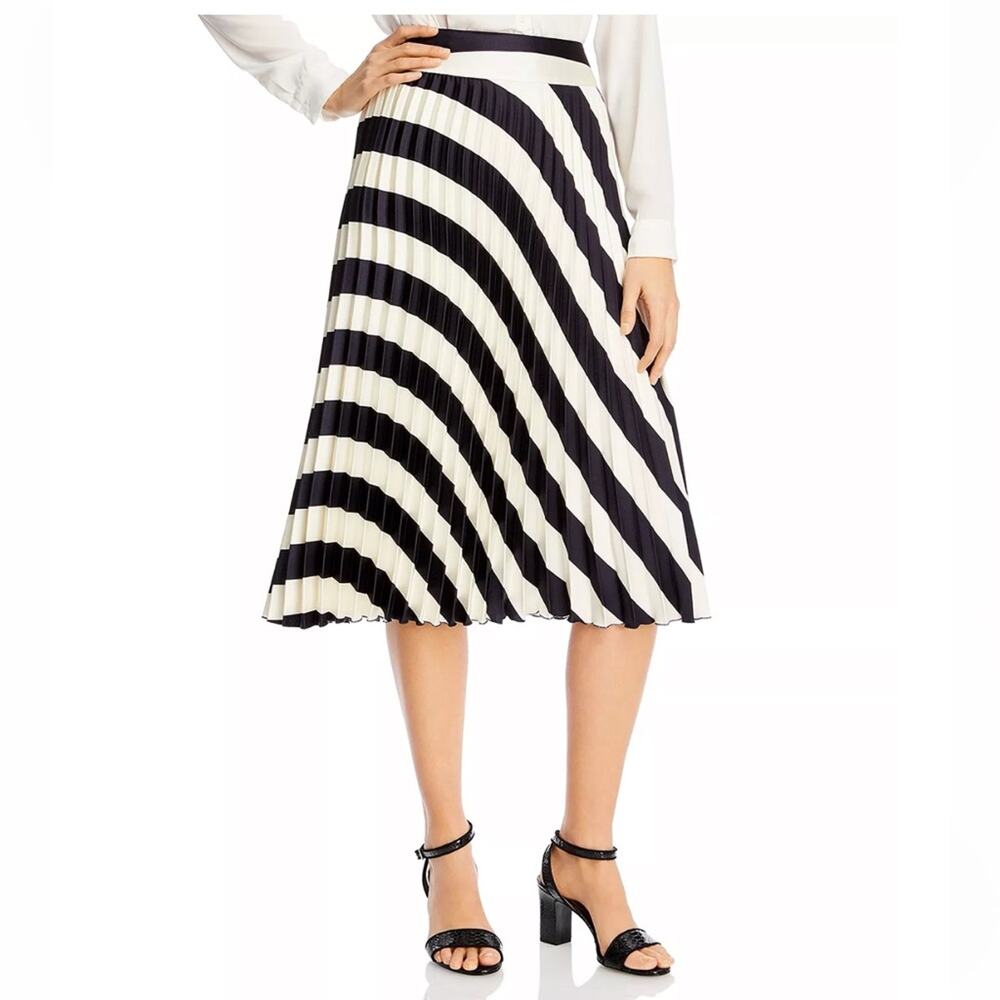 Boss Black and White Striped Midi Skirt